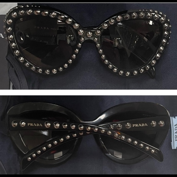 PRADA STUDDED FASHION STATEMENT ARE STUDS AND MORE STUDS ON HAVANA SUNNIES - Picture 14 of 16